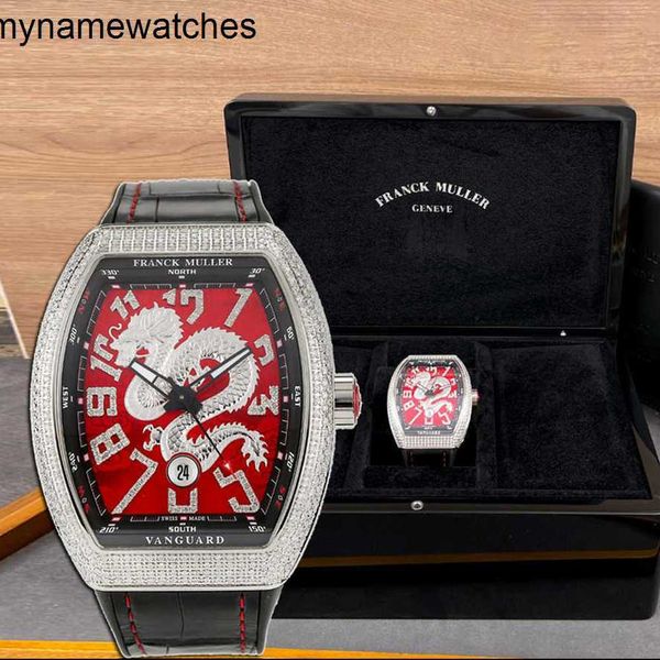 Montre suisse Franck Muller montres automatique Joyful Red Dragon ensemble complet Frank hommes plaque V45 avec diamant arrière mécanique