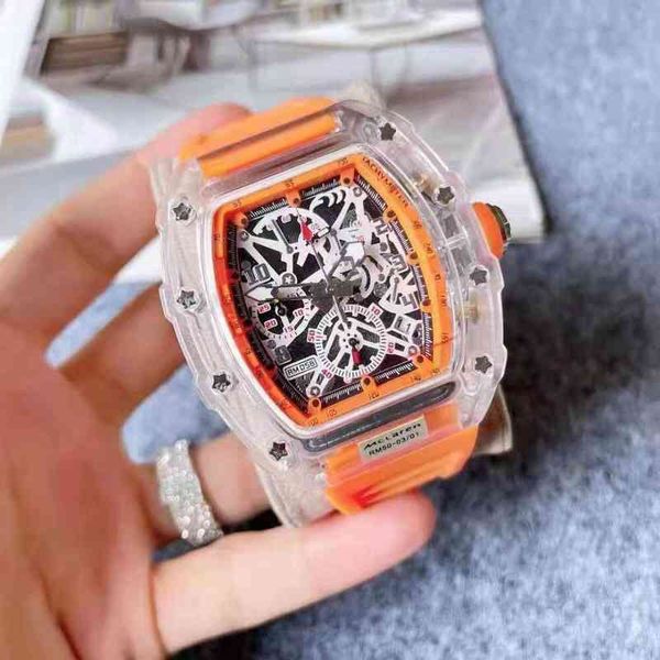 Reloj suizo RicharsMille ZF Factory Tourbillon Movimiento automático Fecha de lujo Mecánica de lujo Banda de silicona Transparente Esfera ahuecada Color Todo propósito Wa