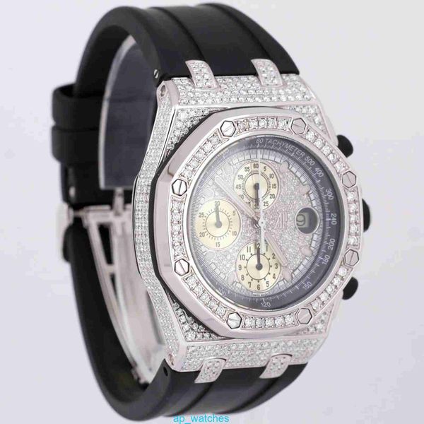 Montres suisses Audemar Pigue Montres mécaniques Royal Oak Offshore 42 mm Montre automatique de luxe pour homme DIAMOND PAVE Caoutchouc noir 25940SK FUN 9HWJ