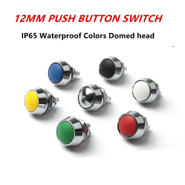 Interruptor de 12 mm IP65 a prueba de agua Colores momentáneos 1NO Botón pulsador de micro metal abovedado Pin Pies/Terminal de tornillo Interruptor