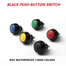 Interrupteur 12mm, étanche, couleurs momentanées, alumine noir, 1NO, Micro bouton-poussoir bombé, pieds/borne à vis, réinitialisation, interrupteur marche-arrêt