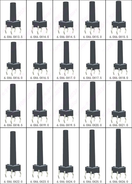 Interruptor 6X6X13.5/14/14.5/15/16/17/18/19/20/21/26MM Botón táctil DIP Conector de cobre de 4 pines Tact MomentarySwitch