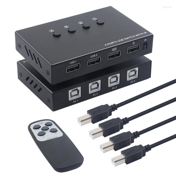Switch Box Sharing Adapter 4 In Out 2 Manual Switcher con cables USB para computadora PC Laptop Printer