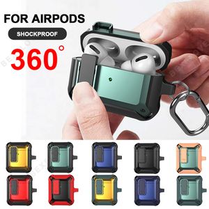 Schakelafdekkingskoffers voor AirPods Pro Case TPU PC Beschermende deksel Apple Air Pods 3 2 Aartelefoonaccessoires Koolstofvezelpatroon Keychain