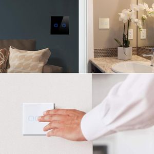 Interruptor EU UK AU Sensor de pantalla táctil estándar luz LED 110V-220V 1-3 Gang pared de vidrio ON/OFF Panel de Control interruptor