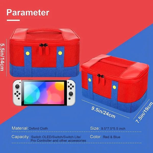 Switch Valise pour Nintendo Switch/Lite/OLED, Portable Soft Shell Étanche Protection Stockage Voyage Valise Messenger Sac Oxford pour NS SD Console Dock