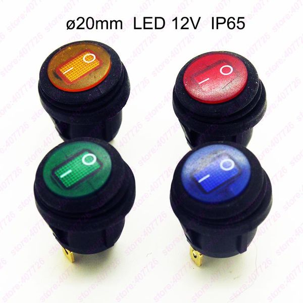 Interruptor a prueba de agua LED 12V 20MM Rocker IP65 Encendido / Apagado Mini botón redondo en el tablero del automóvil 3Pin SPST IlluminatedSwitch