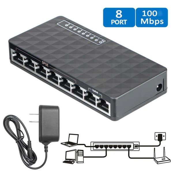 Commutateurs 10/100 Mbps 8 Port Desktop Fast Ethernet LAN RJ45 Network Switch Hub Adapter Adapter Router pour PS 3