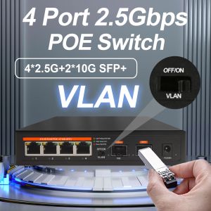 Commutateurs 2.5g 4 ports Poe Ethernet Network commutateur non géré 65W VLAN 4 * 2,5G + 2 * 10G SFP + PORTS DE LIGNE UPES