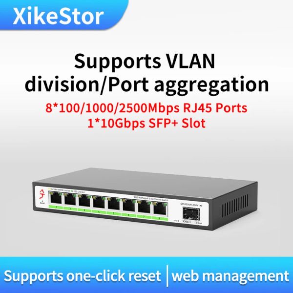 Commutateurs 2,5 g Interrupteur 100/1000/2500 Mbps RJ45 8 PORTS 10Gbps SFP + emplacement simple L2 PLIGNE DE commutation réseau gérée et play Splitter Internet Hub