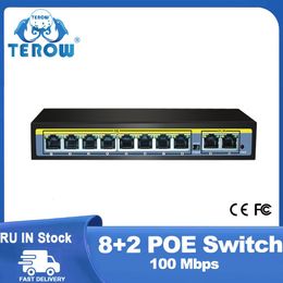 Commutateurs 8 + 2 ports Poe 100 Mbps Interrupteur avec une caméra d'alimentation interne Éclairage sans fil VLAN 2 Go Bande passante 250m 120W