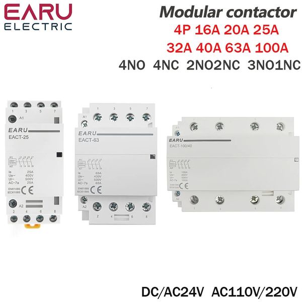 Accesorios de interruptores 4P 16A100A DC24V AC220V 5060Hz Din Rail hogar AC Contactor modular controlador de interruptor 4NO 4NC 2NO2NC DIY Smart Home el 231202