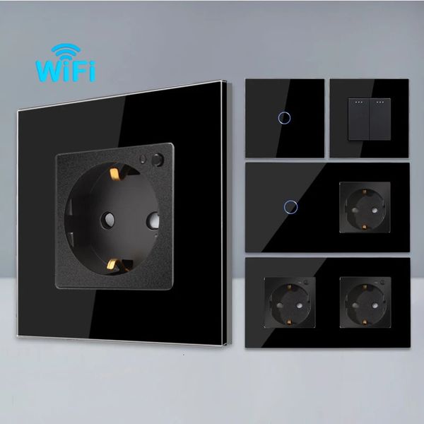 Accesorios de interruptores Bingoelec interruptor inteligente negro y monitor de potencia de enchufe Wifi con panel de cristal mejoras para el hogar 231202