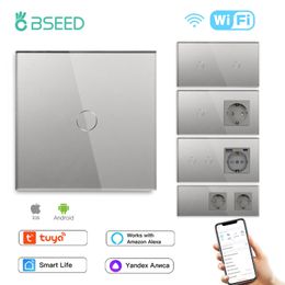 Schakelaars Accessoires BSEED Wifi 123Gang aanraakschakelaars 123weg wandlichtschakelaar Tuya Smart Life Control met EU-aansluiting USB Elektrisch vermogen 231202