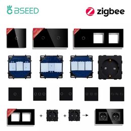 Accesorios de interruptores BSEED Zigbee 123Gang Smart Touch Panel de vidrio Marcos de enchufe de pared Piezas de función de bricolaje Tuya Life App Control 231202