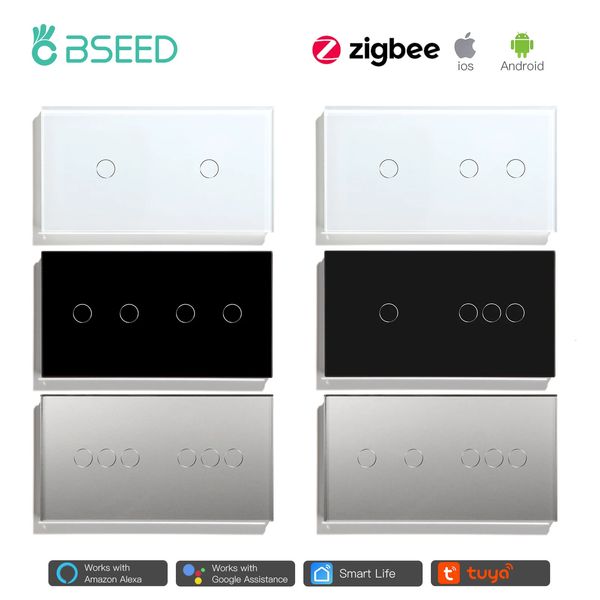 Accessoires de commutateurs Bseed Zigbee 23456Gang interrupteur tactile de lumière intelligente unique en direct norme européenne Tuya Life Google contrôle panneau de verre cristal 231202