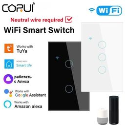 Accesorios de interruptores CORUI Tuya WiFi Smart Touch Switch EU US 1234 Gang Light Botón de pared Necesita soporte neutral Alexa Google Home Life APP 231202