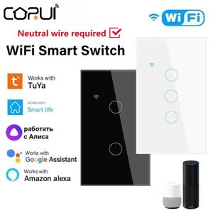 Schakelaars Accessoires CORUI Tuya WiFi Smart Touch Switch EU US 1234 Gang Light Wall Button Neutrale ondersteuning nodig Alexa Google Home Life APP 231202