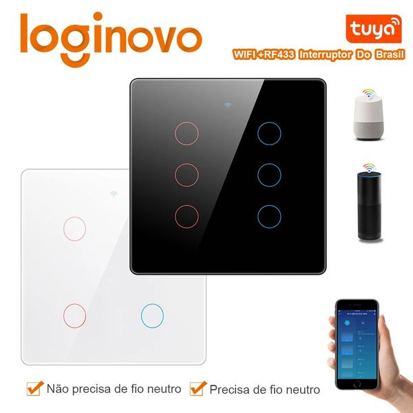 Accessoires de commutateurs Loginovo Tuya Wifi interrupteur d'éclairage intelligent Gang brésil Standard 4x4 RF433 mur tactile pour Alexa Google Life 231202