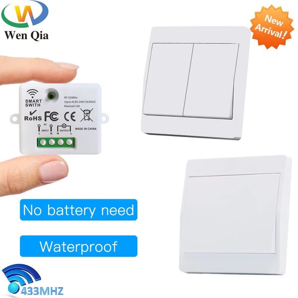 Accesorios de interruptores Mini Rf Light Smart Switch 43Hz Cinético Inalámbrico Impermeable Autoalimentado Botón Pulsador Control remoto de pared Lámpara para el hogar Ventilador 231202