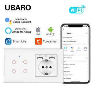 Accessoires de commutateurs UBARO EU Smart Home Wifi interrupteur tactile panneau de verre travail Google Alexa voix Tuya vie Application à distance 4gang bouton 231202
