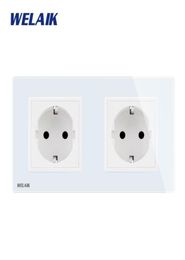 Schakelt accessoires Welaik 2frame European Standard Powersocket Temperingglasspanel EU WallSocket Walloutlet 16A AC250V A28E8EW 2931776