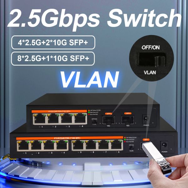 Switches Eu Plug 2.5G Poe Non Poe Network Ethernet Switch 4 Port 8 puertos Lan Hub Hub sin ventilador AI WTD Plug y reproducción para el enrutador WiFi