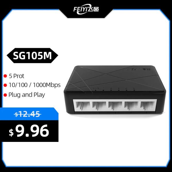 Commutateurs Feiyi SG105M Gigabit Ethernet Switch 1000Mbps 5port Desktop Ethernet Network Switch Fast Lan Hub Full / Half Duplex Pild and Play