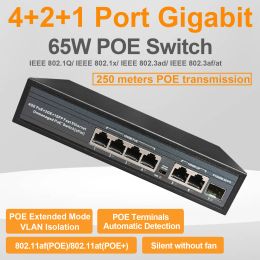 Commutation complète Gigabit Poe Ethernet Network Switch Hub non gérée 65W 4 POE +2 RJ45 +1 PORTS DE LIGNE UPSUR