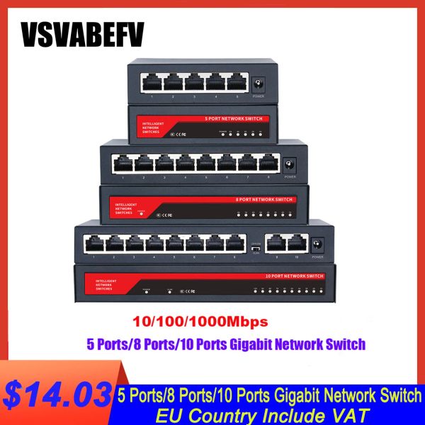 Commutateurs Gigabit Network Switch 10/100/1000Mbps 5/8/10 Port RJ45 LAN Hub Fast Ethernet Switch Bandwidth 10g Full Duplex IEEE802.3U