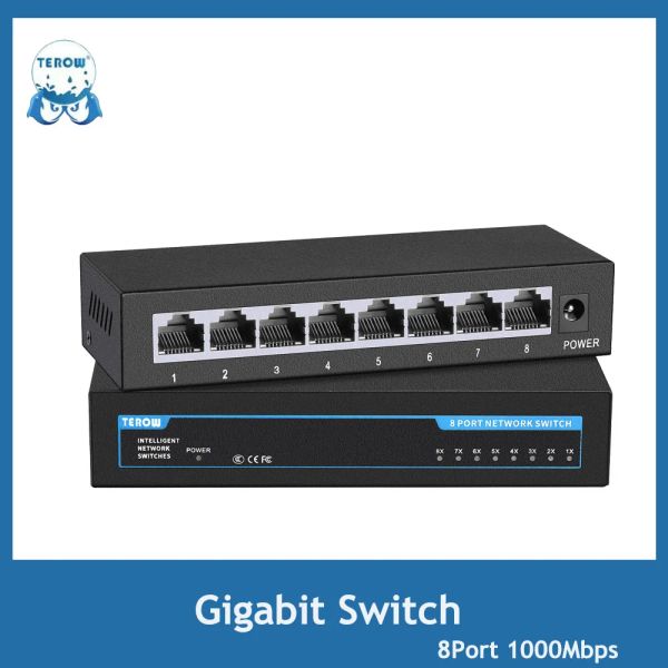 Switchs Gigabit Switch 8 PORTS 1000 Mbps Réseau Switch Fast Ethernet Switch RJ45 Plug et lecture de réseautage Hub Internet Splitter Swither