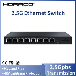 Commutateurs Horaco 2,5 g d'interrupteur Ethernet 2,5 gbaset 8 port 5 port RJ45 Plug sans ventilateur et lecture de la capacité de commutation du commutateur réseau de bureau 80 g de bureau