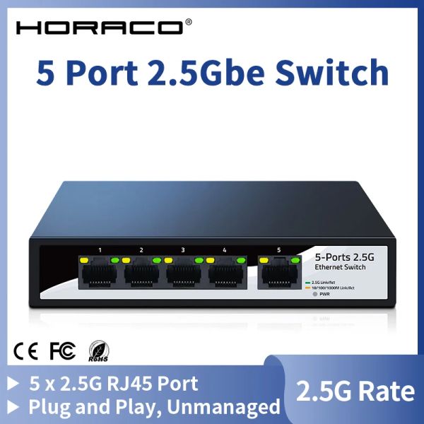 Commutateurs Horaco 2.5Gbe Ethernet Switch 2.5 gbaset 5 port 2.5g RJ45 Plug sans ventilateur