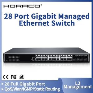 Schakelaars Horaco 28 Poort 1000 Mbps Ethernet Switch L2 Beheerde Gigabit Network Switcher Hub Internet Splitter QoS/VLAN/IGMP/Static Routing