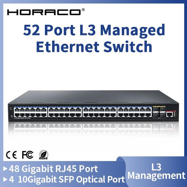 Commutateurs Horaco 52 Port L3 Switch Ethernet géré 10G Switcher de réseau SFP 48 Gigabit Management Hub Splitter Internet