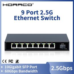 Schakelt Horaco 8 -poort 2.5G Ethernet Switch 2.5GBASET Netwerk Switcher 10Gigabit Uplink Plug and Play Hub Internet Splitter Fanless