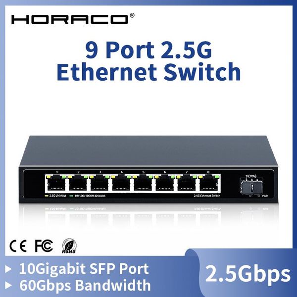 Commutateurs Horaco 8 Port 2.5G Interrupteur Ethernet 2,5 gbaset Switcher de réseau 10Gigabit Plug de liaison vers le link et play Hub Internet Splitter sans ventilateur
