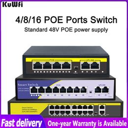 Commutateurs KUWFI 48V POE Switch 4/8/16Port Ethernet Switch 10 / 100Mbps IEEE 802.3 AF / AT pour la caméra IP / Syst de caméra de sécurité AP / CCTV sans fil