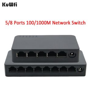 Schakelt KUWFI 5/8 poort Gigabit Switch 1000Mbps Desktop Network Fast RJ45 Ethernet Switcher RJ45 LAN HUB -schakelaar voor router/IP -camera