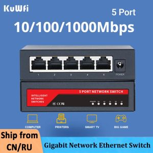Commutateurs Kuwfi 5 Port 10/100/1000 Mbps Adaptateur de commutateur Ethernet du réseau Gigabit
