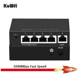 Schakelt KUWFI 5 Port Desktop Gigabit Network Switch Mini 10/10/1000Mbps snelle Ethernet Switch Adapter RJ45 Switcher LAN Switching Hub