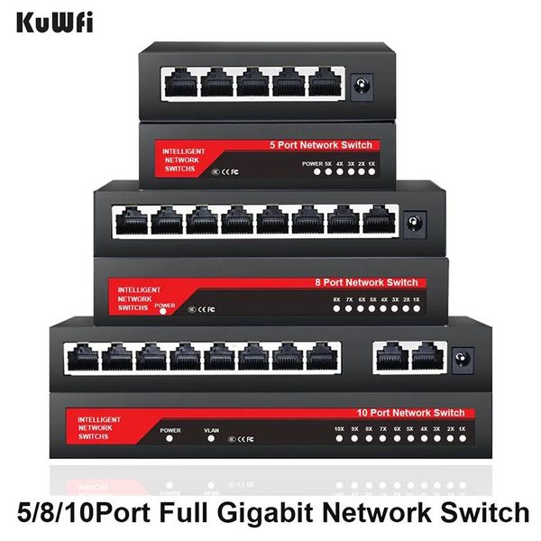 Switches Kuwfi Gigabit Network Switch 1000Mbps Switch Ethernet Switch 5/8/10 Puerto RJ45 LAN Hub Desktop Interruptor para dormitorio de la oficina Inicio