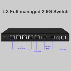 Commutateurs L3 Géré 5 ports 2,5 Go de commutateur POE avec 2 * 10g SFP + UpLink Non PoE disponible Multi Gigabit LAN 2500Mbps