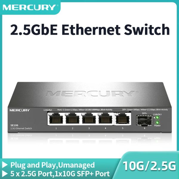 Commutateurs Mercury 2.5g Commutateur réseau 5 port 2500 Mbps Interrupteur Ethernet avec 10g SFP + Configuration de laboratoire à domicile non gérée Small Hub Internet Splitter