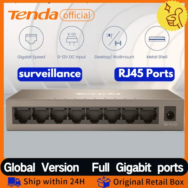 Switches Tenda 8 Puerto Gigabit Ethernet Switch Switch Network Network 10/100/1000Mbps 5/8/16 Puerto FulLduplex Desktop Switch 6KV Lightning Protect