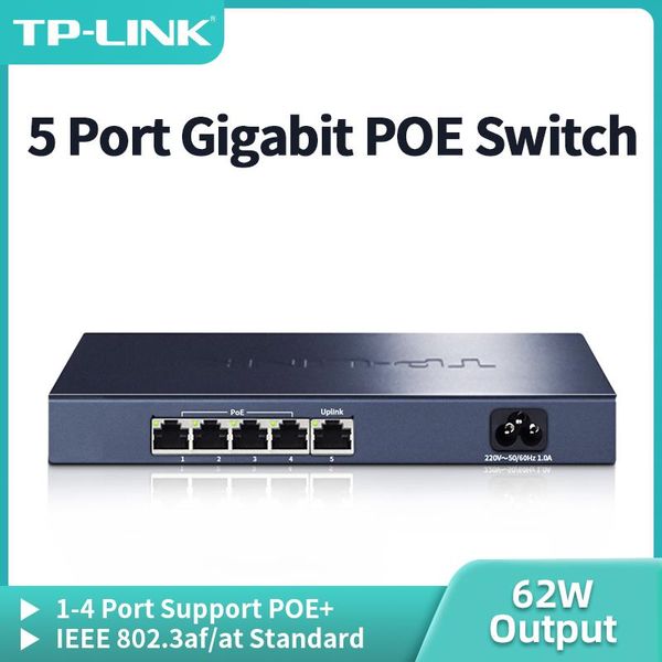 Commutateurs TPLINK 5 Port Gigabit POE Switch 1000gbaset RJ45 Port Réseau Switcher 62W Sortie Sortie Splitter Internet TLSG1005PE