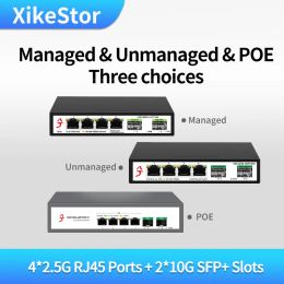 Commutateurs Xikestor 6port L2 Géré Poe Ethernet Network Interrupteur 2,5G RJ45 PORTS 10G SFP + SLOTS STANT STAND PLIGNE ET PLAY