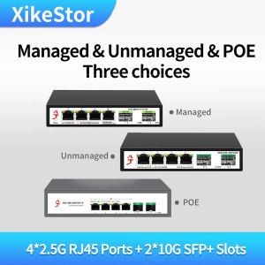 Switches Xikestor 6port L2 administrado Poe Ethernet Network Switch 2.5G RJ45 Puertos 10G SFP+ Swots Switch Switch sin ventilador.
