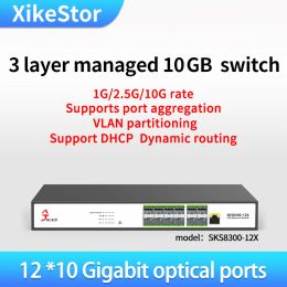 Commutateurs Xikestor L3 Géré 12 port 10G commutateur SFP + Hub Internet Ethernet Management Core Networking Support Dynamic Routing DHCP