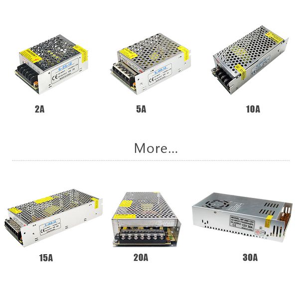 Fuente de alimentación de conmutación para tiras LED12V 5A Unidad 10a 30a 3a 20a Adaptador de potencia de diodo 2A 6.5A 8.5A Bloques15a 25A 33A Transformador